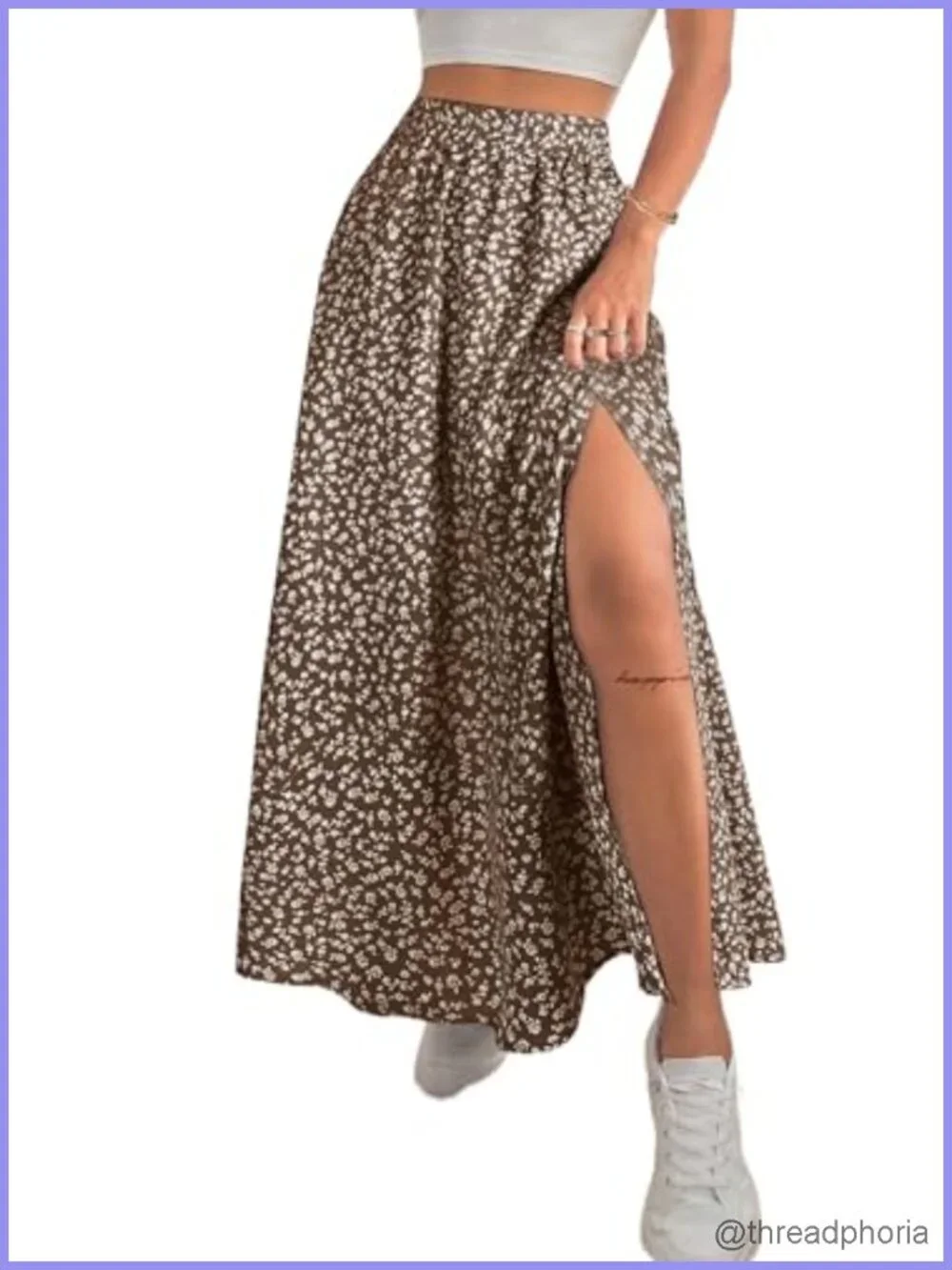 Boho Floral Slit Maxi Skirt High Waisted Long Flowy Skirt